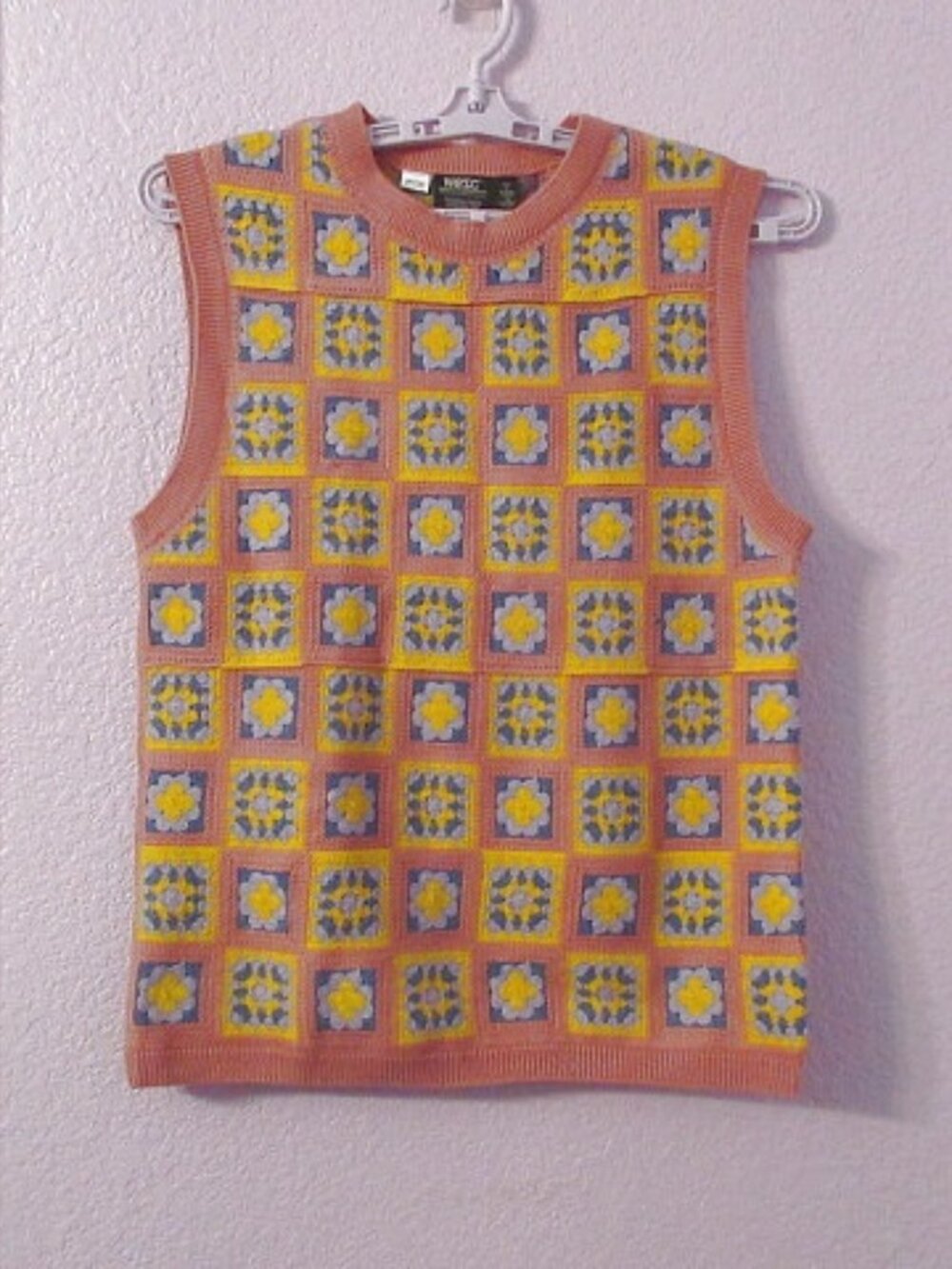 Hand Knit Patchwork Sweater Size M Pullover Granny Square Groovy Boho Floral NWT
